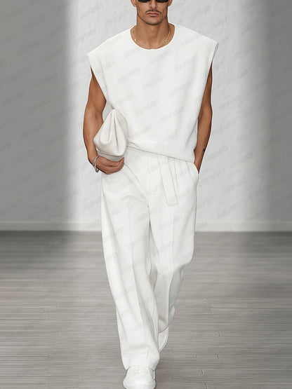 Urban Casual Shoulder Pad Tank Top Set