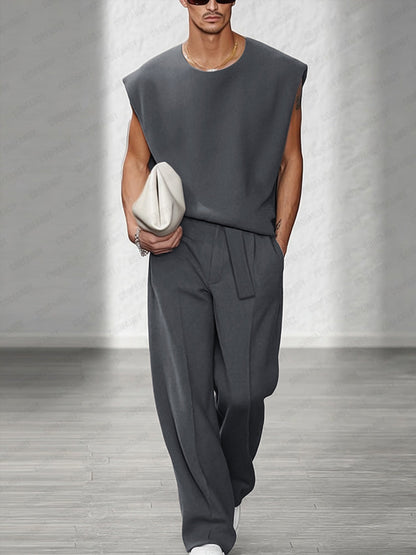 Urban Casual Shoulder Pad Tank Top Set