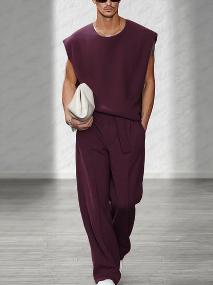 Urban Casual Shoulder Pad Tank Top Set