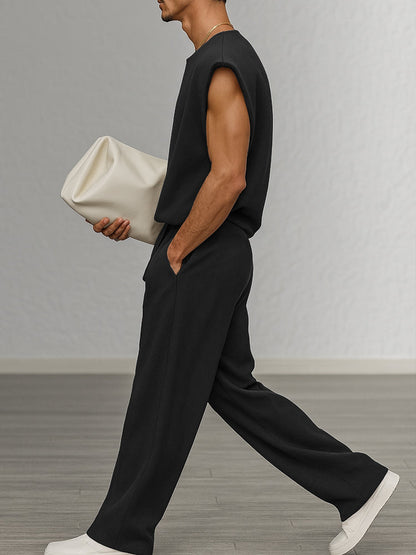 Urban Casual Shoulder Pad Tank Top Set