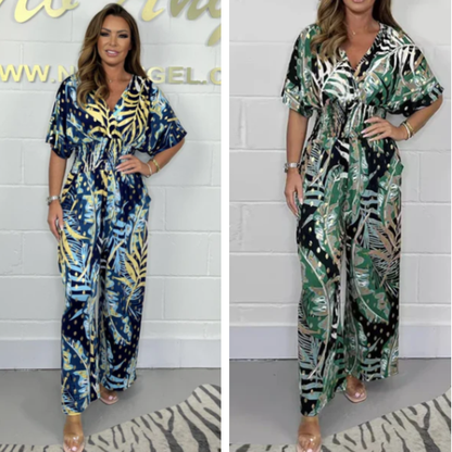 Women's  Fashion Leaf Print Plus Size Bodysuit with Elastic Waist